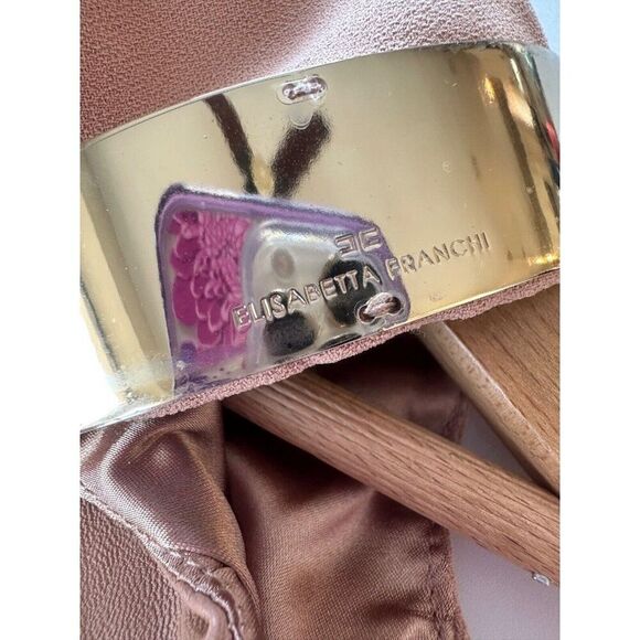 Elisabetta Franchi V-Neck Mini Dress in Beige Women's Size 38 Made in Italy - Picture 9 of 10